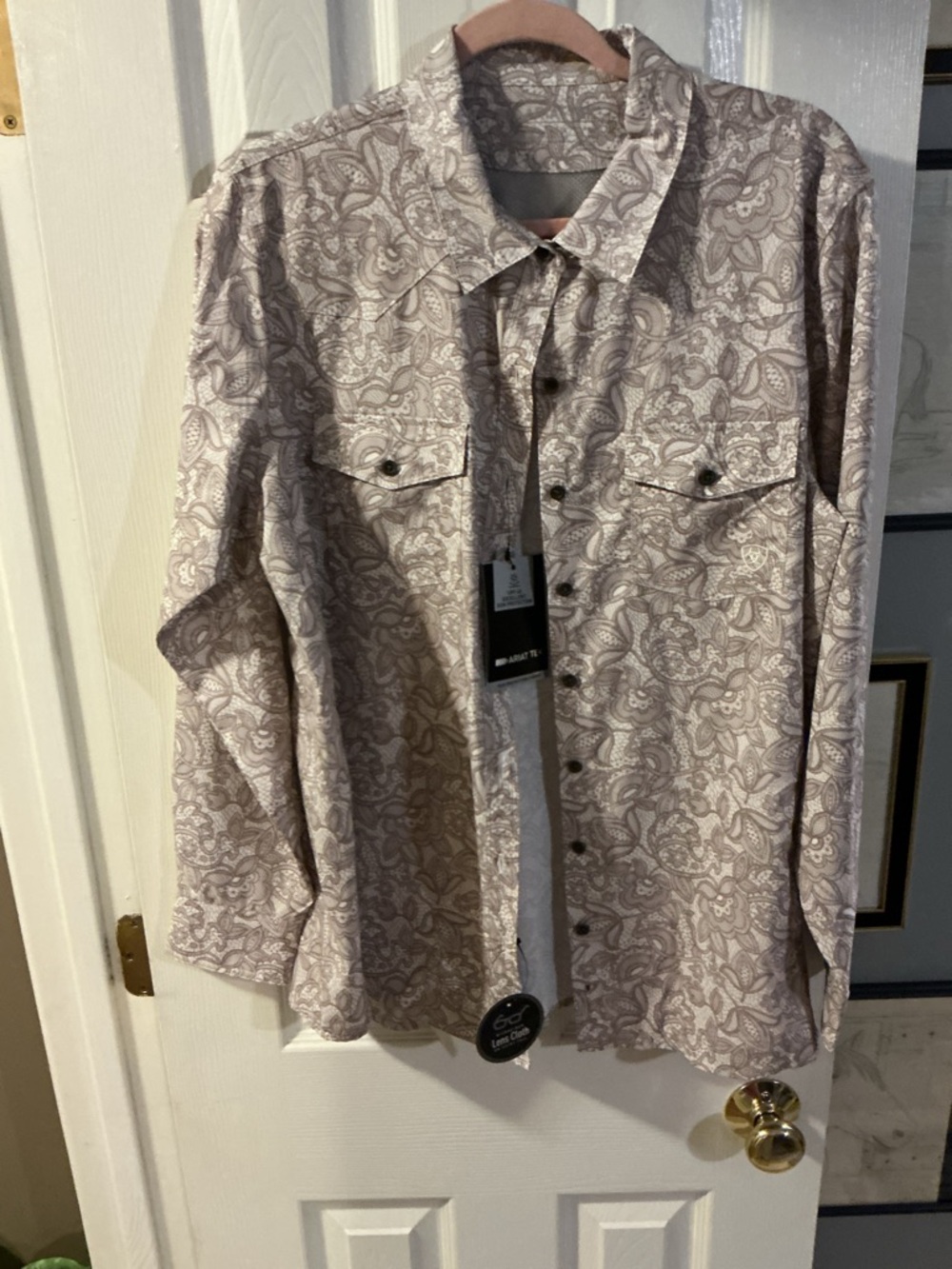 Ariat Light Taupe Paisley Button-Front Western Venttek Shirt